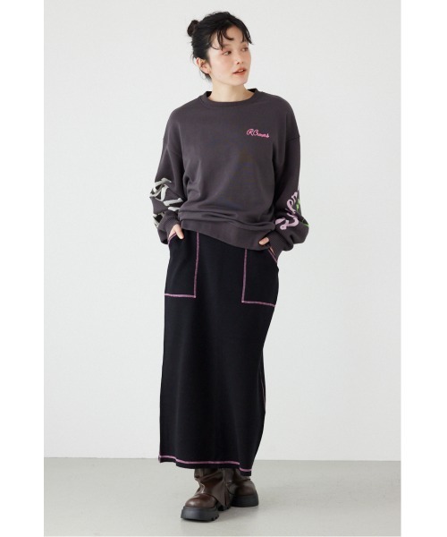 RODEO CROWNS WIDE BOWL（ロデオクラウンズワイドボウル）の「スウェットライクサイドステッチニットスカート（スカート・レディース・ライトイエロー/ブラック/グレー×ホワイト/ライトパープル・FREE）」の16枚目の写真