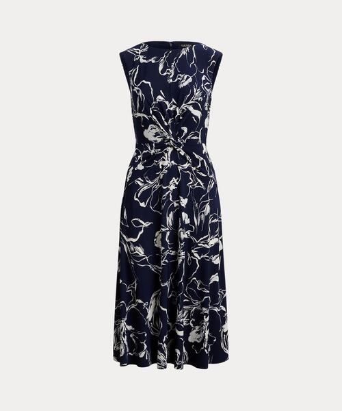 LAUREN RALPH LAUREN(ローレン ラルフ ローレン)の「フローラル ツイストフロント ジャージー ドレス(ワンピース・レディース・ネイビー系1・8/6/4/2/00/0)」の4枚目の写真