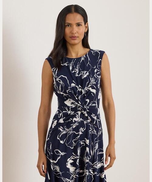 LAUREN RALPH LAUREN(ローレン ラルフ ローレン)の「フローラル ツイストフロント ジャージー ドレス(ワンピース・レディース・ネイビー系1・8/6/4/2/00/0)」の5枚目の写真