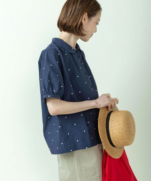 PAR ICI(パーリッシィ)の「DOT刺繍 丸襟ブラウス(セットアップ対応)(シャツ/ブラウス・レディース・ネイビー/アイボリー・FREE)」の4枚目の写真