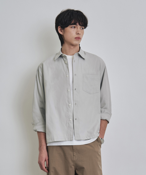 COSTUME O’CLOCK（コスチュームオクロック）の「[COCLXサック型] ソリッドセミクロップロングスリーブシャツ 2カラー COOSSH199（シャツ/ブラウス・メンズ・ライトグレー/スカイブルー・LARGE/MEDIUM/SMALL）」の10枚目の写真