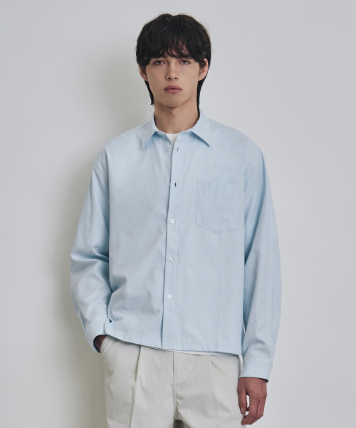 COSTUME O’CLOCK（コスチュームオクロック）の「[COCLXサック型] ソリッドセミクロップロングスリーブシャツ 2カラー COOSSH199（シャツ/ブラウス・メンズ・ライトグレー/スカイブルー・LARGE/MEDIUM/SMALL）」の12枚目の写真