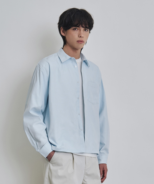 COSTUME O’CLOCK（コスチュームオクロック）の「[COCLXサック型] ソリッドセミクロップロングスリーブシャツ 2カラー COOSSH199（シャツ/ブラウス・メンズ・ライトグレー/スカイブルー・LARGE/MEDIUM/SMALL）」の13枚目の写真