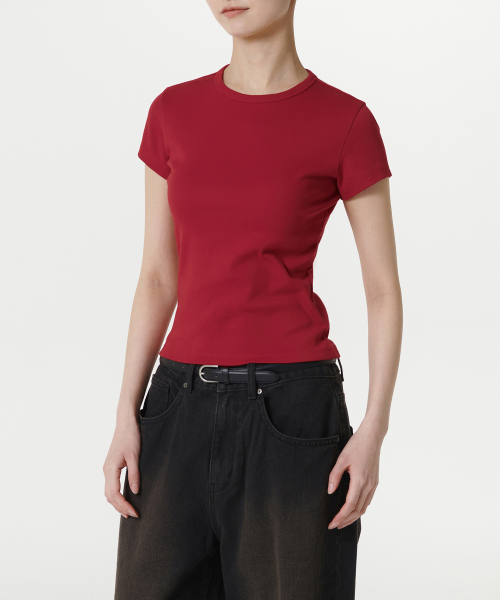 MUSINSA STANDARD WOMAN（ムシンサスタンダードウーマン）の「ウィメンズスリムクルーネックTシャツ[チリレッド]（Tシャツ/カットソー・レディース・その他・MEDIUM/SMALL/X-SMALL/LARGE/X-LARGE）」の3枚目の写真