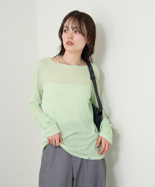 mystic(ミスティック)の「【4色展開/レイヤードスタイルにも◎】チュールタグシアーロンT(Tシャツ/カットソー・レディース・ピンク/ミント/グレー/オフホワイト・FREE)」の12枚目の写真