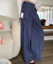 meJane | チェック柄 ウエストリボンワイドパンツ(その他パンツ)