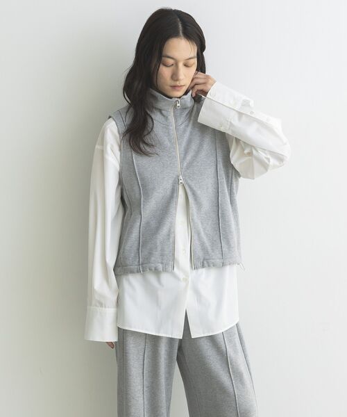 GARAGE OF GOOD CLOTHING（ガレージオブグッドクロージング）の「【日本製】裏毛ドロストショートベスト（ベスト・レディース・ホワイト系その他/ネイビー/杢グレー・FREE）」の2枚目の写真