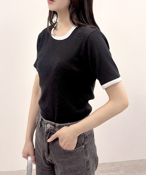 CLOTHY（クロシィ）の「【ベーシックを、ひとさじモードに】テレコバイカラーT（Tシャツ/カットソー・レディース・オフホワイト/ブラウン/ブラック・MEDIUM）」の11枚目の写真