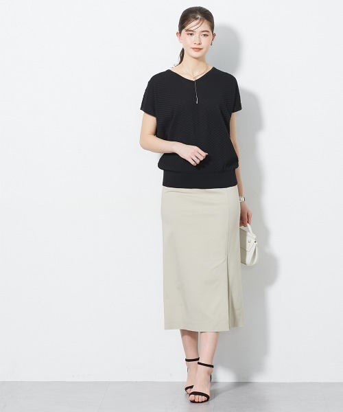 slattgir(スラットジール)の「【UVカット・遮熱】洗える半袖柄バイヤスリブニット(トールサイズ)(ニット/セーター・レディース・ライトグレー/ブラック/ブルー・TM/TLL/TL/T5L/T4L/T3L)」の8枚目の写真