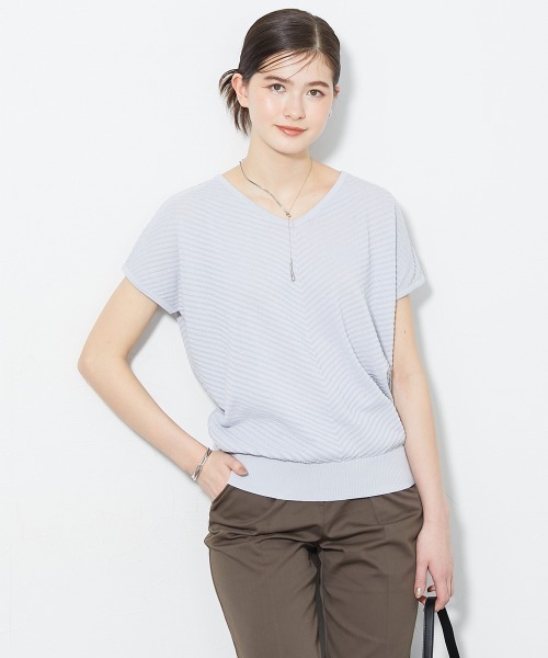 slattgir(スラットジール)の「【UVカット・遮熱】洗える半袖柄バイヤスリブニット(トールサイズ)(ニット/セーター・レディース・ライトグレー/ブラック/ブルー・TM/TLL/TL/T5L/T4L/T3L)」の9枚目の写真