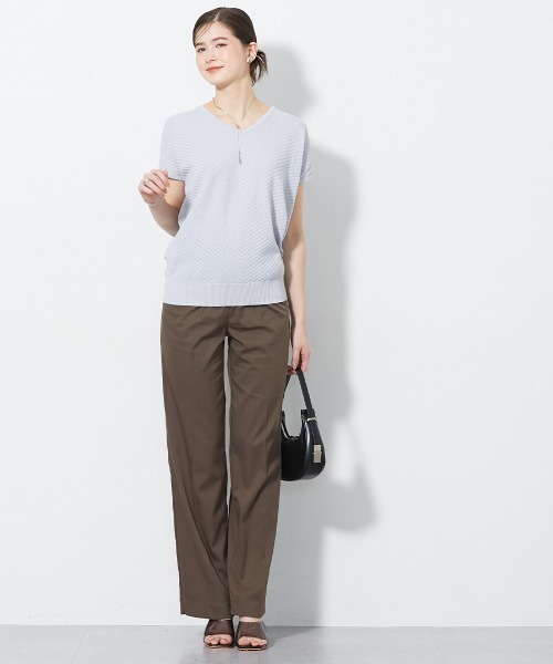 slattgir(スラットジール)の「【UVカット・遮熱】洗える半袖柄バイヤスリブニット(トールサイズ)(ニット/セーター・レディース・ライトグレー/ブラック/ブルー・TM/TLL/TL/T5L/T4L/T3L)」の13枚目の写真