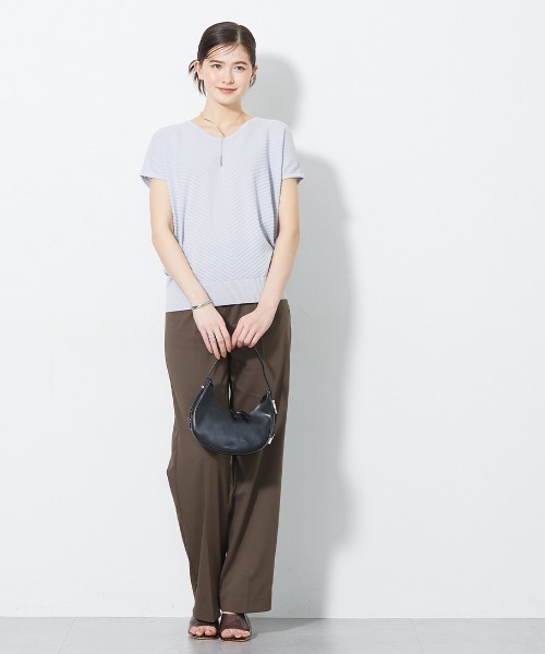 slattgir(スラットジール)の「【UVカット・遮熱】洗える半袖柄バイヤスリブニット(トールサイズ)(ニット/セーター・レディース・ライトグレー/ブラック/ブルー・TM/TLL/TL/T5L/T4L/T3L)」の15枚目の写真