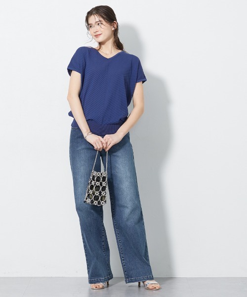 slattgir(スラットジール)の「【UVカット・遮熱】洗える半袖柄バイヤスリブニット(トールサイズ)(ニット/セーター・レディース・ライトグレー/ブラック/ブルー・TM/TLL/TL/T5L/T4L/T3L)」の20枚目の写真