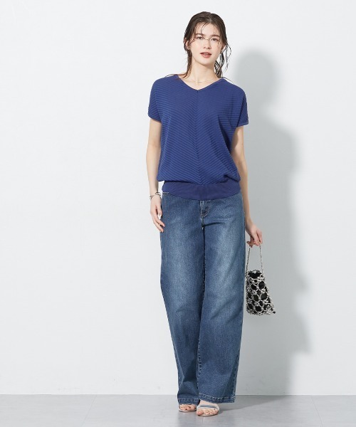 slattgir(スラットジール)の「【UVカット・遮熱】洗える半袖柄バイヤスリブニット(トールサイズ)(ニット/セーター・レディース・ライトグレー/ブラック/ブルー・TM/TLL/TL/T5L/T4L/T3L)」の21枚目の写真