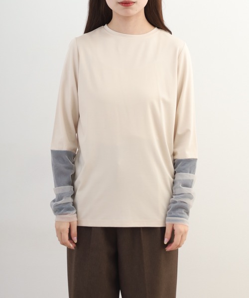 FUNALIVE(ファンアライブ)の「comoely closet 異素材ギャザーアクセントトップス 長袖(Tシャツ/カットソー・レディース・グレー/ホワイト・S/M)」の12枚目の写真