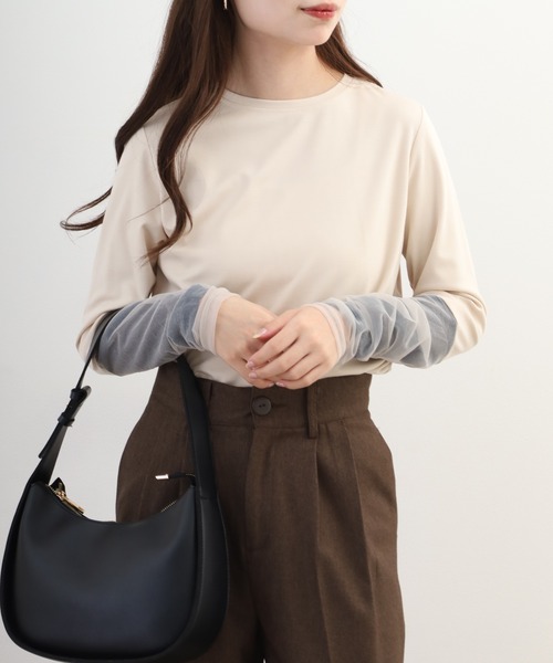 FUNALIVE(ファンアライブ)の「comoely closet 異素材ギャザーアクセントトップス 長袖(Tシャツ/カットソー・レディース・グレー/ホワイト・S/M)」の6枚目の写真
