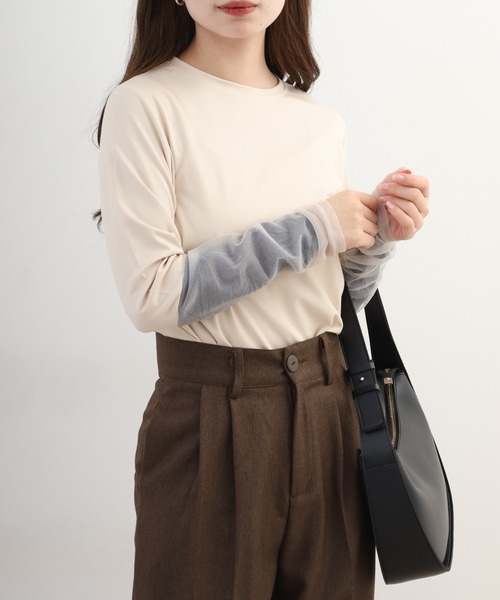 FUNALIVE(ファンアライブ)の「comoely closet 異素材ギャザーアクセントトップス 長袖(Tシャツ/カットソー・レディース・グレー/ホワイト・S/M)」の9枚目の写真