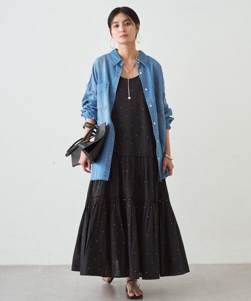 LOUNGEDRESS（ラウンジドレス）の「【サイズ展開あり/初夏まで着られる】フルイドデニムシャツ（シャツ/ブラウス・レディース・ブルー/ベージュ・SMALL/MEDIUM）」の12枚目の写真