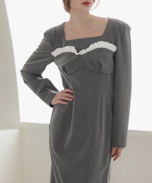 DONOBAN(ドノバン)の「【ANDRESD】frills trim long dress 結婚式 ワンピース パーティードレス オケージョンドレス お呼ばれ 二次会 成人式 同窓会(ドレス・レディース・ブラック/グレー・S/M/L)」の11枚目の写真
