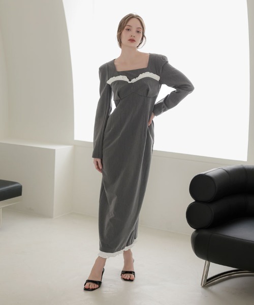DONOBAN(ドノバン)の「【ANDRESD】frills trim long dress 結婚式 ワンピース パーティードレス オケージョンドレス お呼ばれ 二次会 成人式 同窓会(ドレス・レディース・ブラック/グレー・S/M/L)」の9枚目の写真