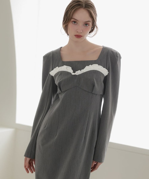 DONOBAN(ドノバン)の「【ANDRESD】frills trim long dress 結婚式 ワンピース パーティードレス オケージョンドレス お呼ばれ 二次会 成人式 同窓会(ドレス・レディース・ブラック/グレー・S/M/L)」の6枚目の写真