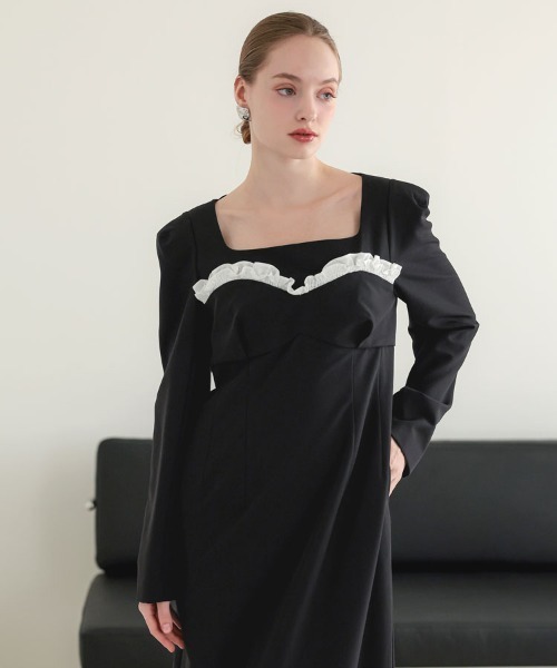 DONOBAN(ドノバン)の「【ANDRESD】frills trim long dress 結婚式 ワンピース パーティードレス オケージョンドレス お呼ばれ 二次会 成人式 同窓会(ドレス・レディース・ブラック/グレー・S/M/L)」の12枚目の写真