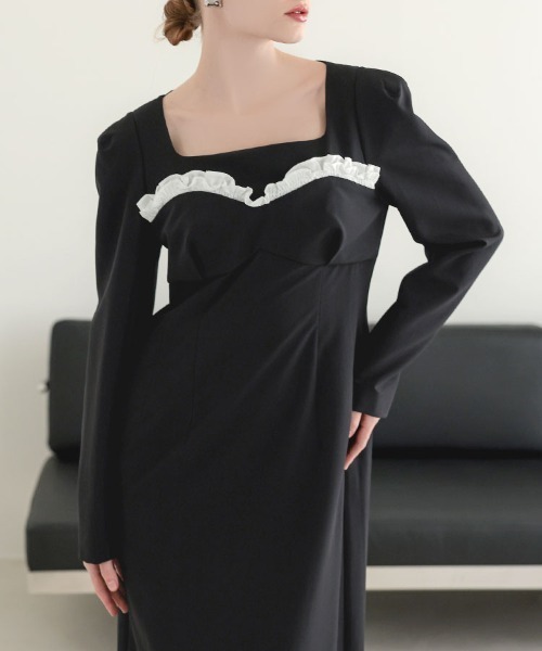 DONOBAN(ドノバン)の「【ANDRESD】frills trim long dress 結婚式 ワンピース パーティードレス オケージョンドレス お呼ばれ 二次会 成人式 同窓会(ドレス・レディース・ブラック/グレー・S/M/L)」の15枚目の写真