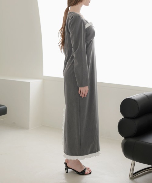 DONOBAN(ドノバン)の「【ANDRESD】frills trim long dress 結婚式 ワンピース パーティードレス オケージョンドレス お呼ばれ 二次会 成人式 同窓会(ドレス・レディース・ブラック/グレー・S/M/L)」の22枚目の写真