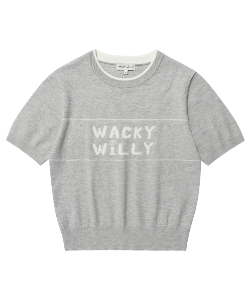 Wacky WiLLy(ワッキーウィリー)の「ウィメンズタイポグラフィック配色半袖ニットグレー(ニット/セーター・レディース・その他・SMALL/MEDIUM)」の1枚目の写真