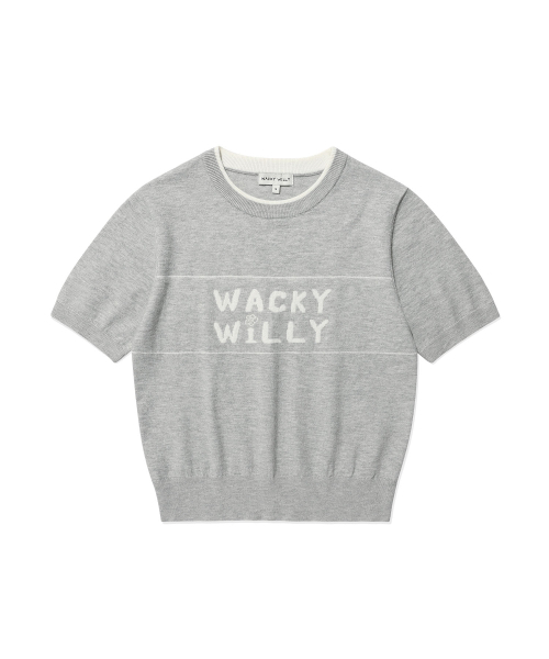 Wacky WiLLy(ワッキーウィリー)の「ウィメンズタイポグラフィック配色半袖ニットグレー(ニット/セーター・レディース・その他・SMALL/MEDIUM)」の2枚目の写真