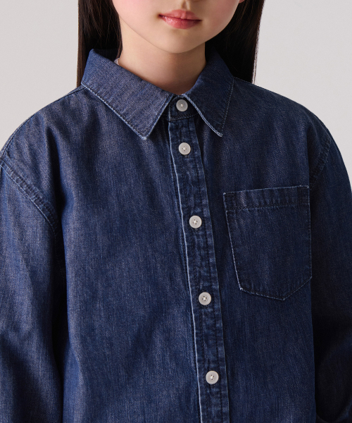 MUSINSA STANDARD KIDS（ムシンサスタンダードキッズ）の「リラックスデニムシャツ [ミディアムインディゴ]（シャツ/ブラウス・レディース・その他・100/110/120/130/140/150/160）」の4枚目の写真
