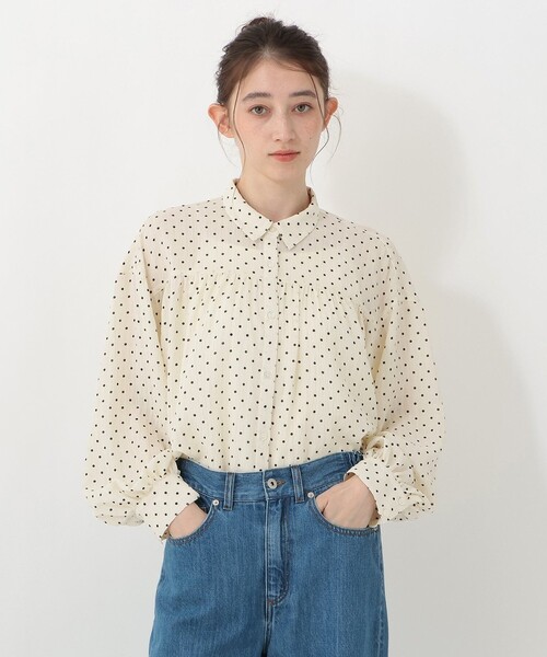 Afternoon Tea(アフタヌーンティー)の「ドット襟付きブラウス(シャツ/ブラウス・レディース・ブラック/アイボリー・MEDIUM)」の1枚目の写真