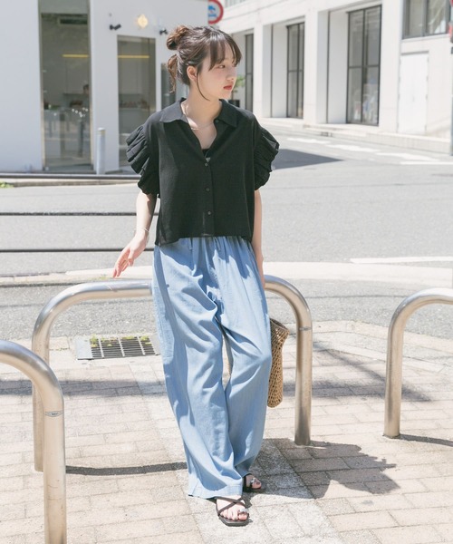 ITEMS URBANRESEARCH（アイテムズ アーバンリサーチ）の「レーヨンデニムワイドパンツ（デニムパンツ・レディース・ブルー/ワンウォッシュ/ブラック・FREE）」の18枚目の写真