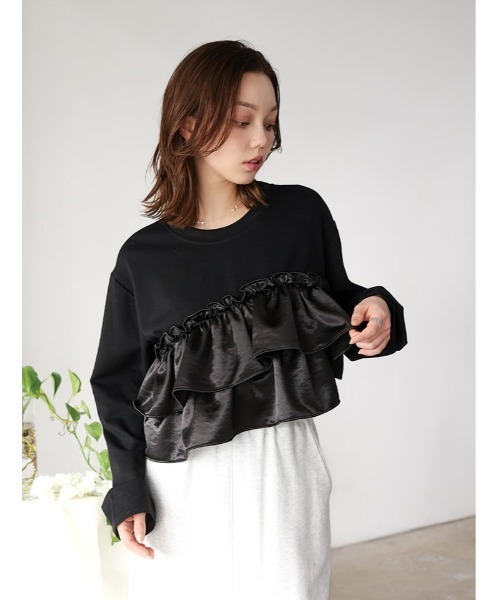 fifth(フィフス)の「アシンメトリーフリルプルオーバー(Tシャツ/カットソー・レディース・ホワイト/ブラック・M)」の1枚目の写真