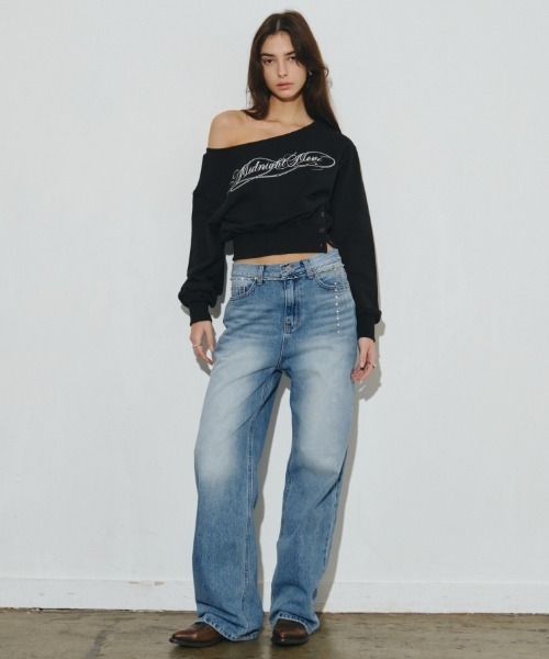 Midnight Move(ミッドナイトムーブ)の「A'GEM/9 × .kom 『MIDNIGHT MOVE/ミッドナイトムーブ』slit mtm/スリットスウェットシャツ(スウェット・レディース・ブラック/アイボリー・FREE)」の9枚目の写真