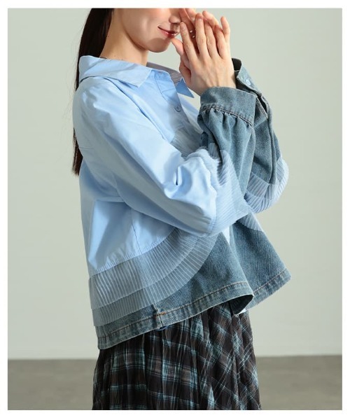 Sawa a la mode（サワアラモード）の「チュールレイヤードデニムドッキングシャツ（シャツ/ブラウス・レディース・ブラック/ホワイト/ブルー・FREE）」の11枚目の写真