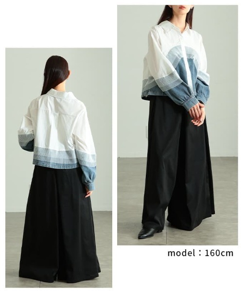 Sawa a la mode（サワアラモード）の「チュールレイヤードデニムドッキングシャツ（シャツ/ブラウス・レディース・ブラック/ホワイト/ブルー・FREE）」の12枚目の写真