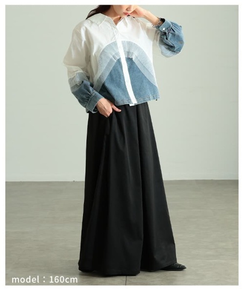 Sawa a la mode（サワアラモード）の「チュールレイヤードデニムドッキングシャツ（シャツ/ブラウス・レディース・ブラック/ホワイト/ブルー・FREE）」の15枚目の写真