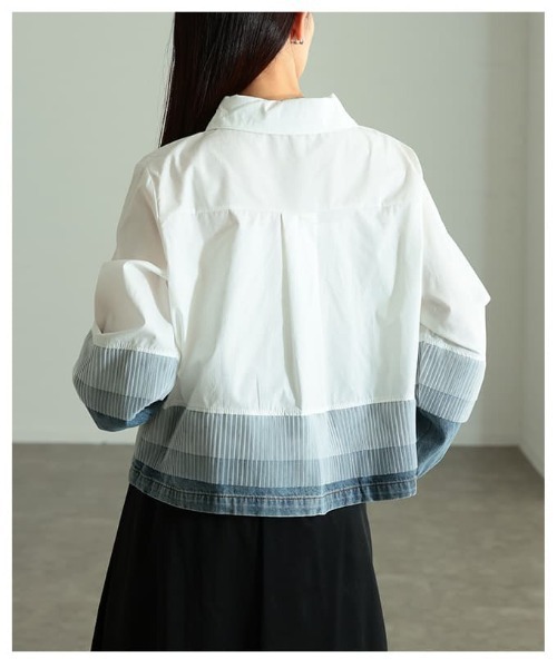 Sawa a la mode（サワアラモード）の「チュールレイヤードデニムドッキングシャツ（シャツ/ブラウス・レディース・ブラック/ホワイト/ブルー・FREE）」の16枚目の写真