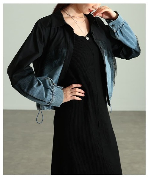 Sawa a la mode（サワアラモード）の「チュールレイヤードデニムドッキングシャツ（シャツ/ブラウス・レディース・ブラック/ホワイト/ブルー・FREE）」の17枚目の写真