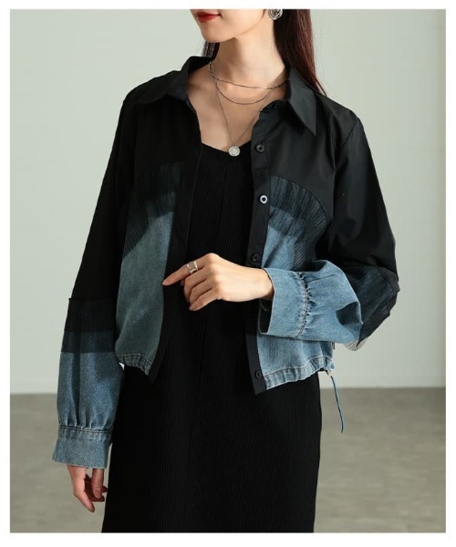 Sawa a la mode（サワアラモード）の「チュールレイヤードデニムドッキングシャツ（シャツ/ブラウス・レディース・ブラック/ホワイト/ブルー・FREE）」の18枚目の写真