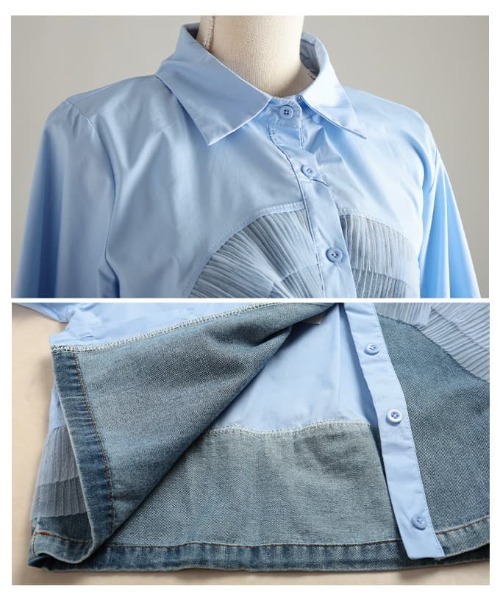 Sawa a la mode（サワアラモード）の「チュールレイヤードデニムドッキングシャツ（シャツ/ブラウス・レディース・ブラック/ホワイト/ブルー・FREE）」の21枚目の写真