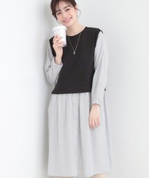 SHOO・LA・RUE | 【S-LL/体型カバー】ストライプ柄ドッキングワンピース(ワンピース)