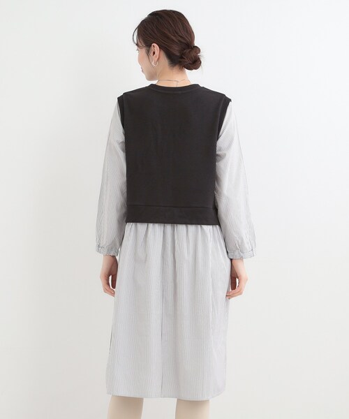 SHOO・LA・RUE(シューラルー)の「【S-LL/体型カバー】ストライプが爽やか ベストドッキングシャツワンピース(ワンピース・レディース・ブラック系4/ネイビー系4/ベージュ系その他7・04/03/02/01)」の5枚目の写真