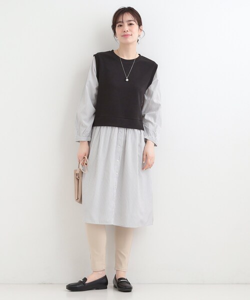 SHOO・LA・RUE(シューラルー)の「【S-LL/体型カバー】ストライプが爽やか ベストドッキングシャツワンピース(ワンピース・レディース・ブラック系4/ネイビー系4/ベージュ系その他7・04/03/02/01)」の6枚目の写真