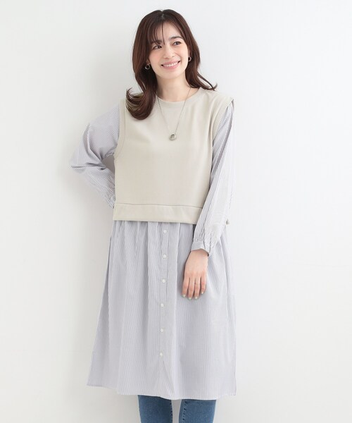 SHOO・LA・RUE(シューラルー)の「【S-LL/体型カバー】ストライプが爽やか ベストドッキングシャツワンピース(ワンピース・レディース・ブラック系4/ネイビー系4/ベージュ系その他7・04/03/02/01)」の8枚目の写真