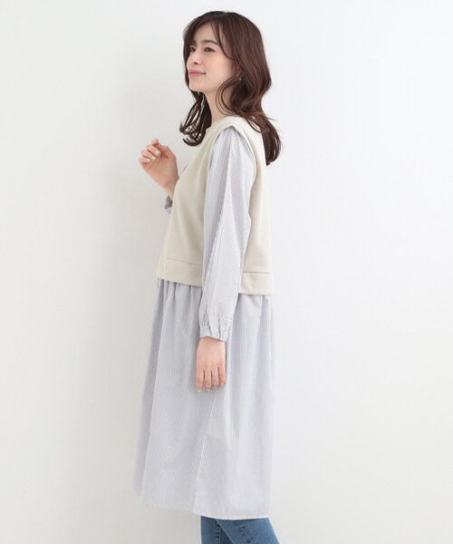 SHOO・LA・RUE(シューラルー)の「【S-LL/体型カバー】ストライプが爽やか ベストドッキングシャツワンピース(ワンピース・レディース・ブラック系4/ネイビー系4/ベージュ系その他7・04/03/02/01)」の9枚目の写真