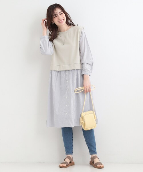 SHOO・LA・RUE(シューラルー)の「【S-LL/体型カバー】ストライプが爽やか ベストドッキングシャツワンピース(ワンピース・レディース・ブラック系4/ネイビー系4/ベージュ系その他7・04/03/02/01)」の10枚目の写真