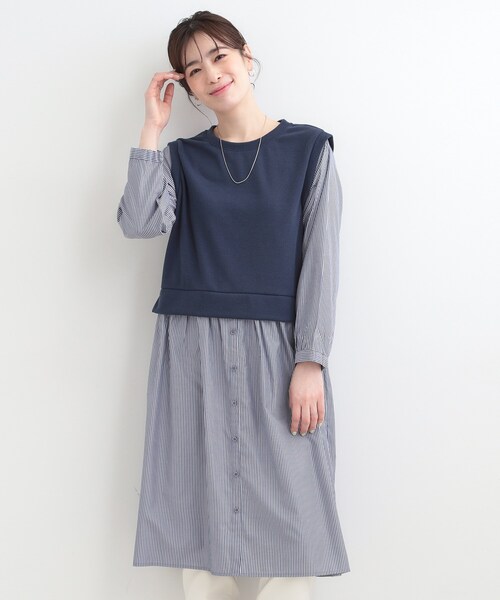 SHOO・LA・RUE(シューラルー)の「【S-LL/体型カバー】ストライプが爽やか ベストドッキングシャツワンピース(ワンピース・レディース・ブラック系4/ネイビー系4/ベージュ系その他7・04/03/02/01)」の12枚目の写真