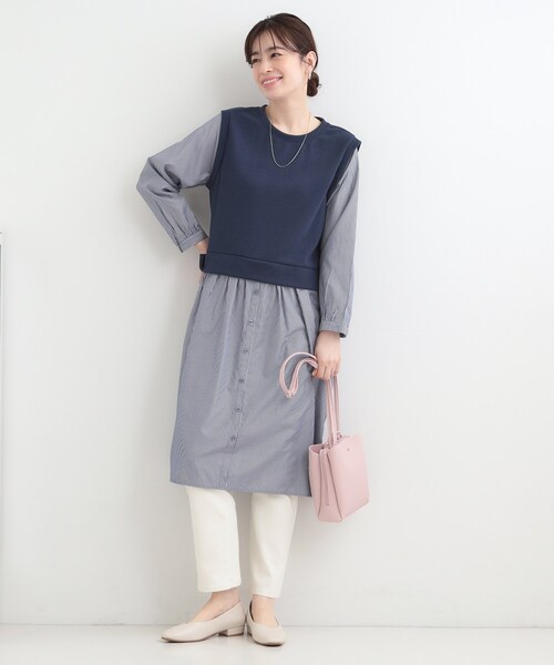 SHOO・LA・RUE(シューラルー)の「【S-LL/体型カバー】ストライプが爽やか ベストドッキングシャツワンピース(ワンピース・レディース・ブラック系4/ネイビー系4/ベージュ系その他7・04/03/02/01)」の14枚目の写真